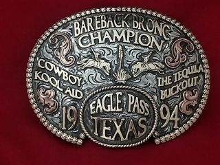 1994 Rodeo Trophy Belt Buckle Eagle Pass Texas Bronc Riding Champion Vintage 512