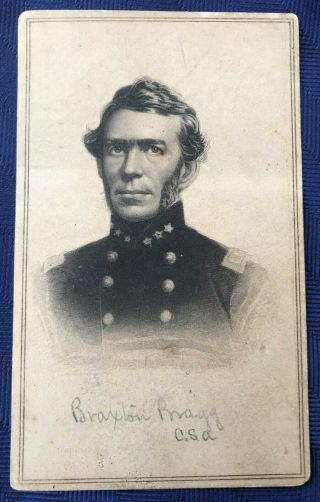 Civil War Cdv Engraving Of Cs Gen Braxton Bragg Chickamauga,  Ft Fisher,  Etc