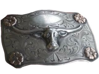 Vintage Longhorn 10 Kt Gold & Sterling Silver Belt Buckle