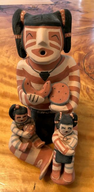 Large Native American Jemez Pueblo Storyteller With 2 Children And Watermelon