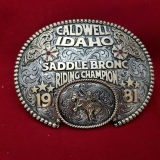 1981 Rodeo Trophy Buckle Vintage Caldwell Idaho Saddle Bronc Riding Champion 690