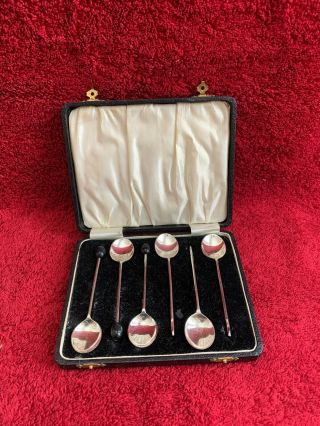 Vintage Set Of 6 X E.  P.  N.  S Coffee Bean Spoons Boxed