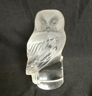 Vintage Signed Lalique French Crystal Owl Figurine (hibou,  Chouette) Sculpture