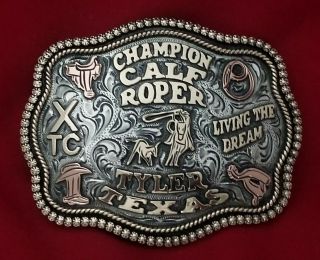 Rodeo Trophy Belt Buckle Tyler Texas Calf Roping Champion Vintage 540