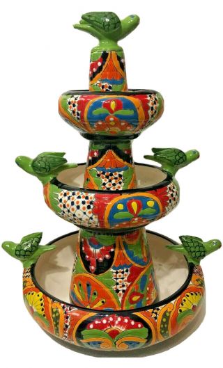 Talavera Mexican Pottery Water Fountain Large 24 " Bird Bath Ceramic Birdbath