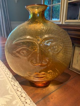 Vintage Blenko Sun Face Amber Glass Vase,