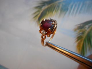 Vintage 10k Gold 7x5mm Cushion Cut Garnet And Clear Stones Accent Ring Size 6