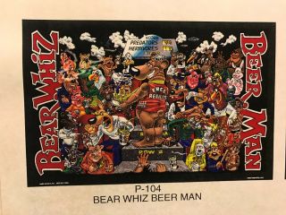 Bear Whiz Beer Man Vintage Old Stock Poster Advertising Sign P4