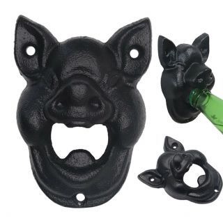 Di - Kq_ Vintage Pig Head Cast Iron Wall Mounted Wine Beer Bottle Cap Opener Bar