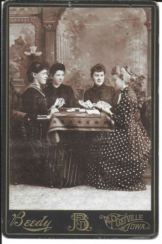 Cabinet Photo Of Four Women Playing Cards 1891 Postville Iowa