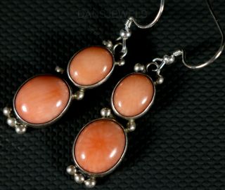 Vintage Old Pawn Navajo Cast Sterling Silver Solid Orange Coral Dangle Earrings
