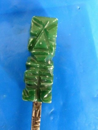 VINTAGE STERLING SILVER CARVED GREEN ONYX FACE GODS DESIGN MEXICO SOUVENIR SPOON 3