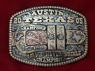 2005 Rodeo Trophy Belt Buckle Austin Texas Bull Riding Champion Vintage 528