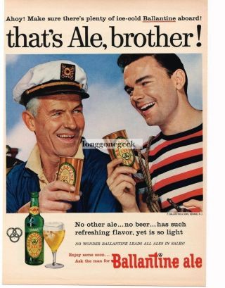 1956 Ballantine Xxx Ale Beer Sea Captain And Mate Vintage Print Ad