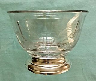 WEB Sterling Silver Base Etched Glass/Crystal Divided Mayo Relish Dish Bowl EUC 2