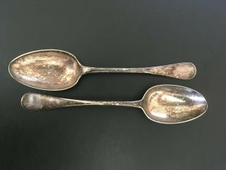 Antique 9 " Silver Plate Serving Spoons (2),  J.  Sherwood & Sons (uk),  1858 - 96