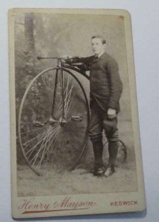 Photo Man,  Penny Farthing Bicycle Late 1800s Mayson Keswick Carte De Visite
