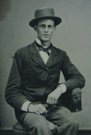 Tintype Photo Portrait Of Exceptionally Handsome Dapper Young Man Wearing A Hat