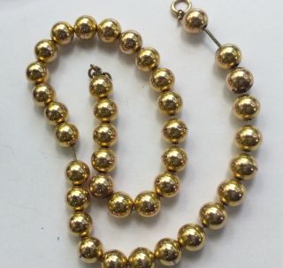 Vintage 1/20 14k Yellow Gold Filled 8.  5mm Ball Bead Necklace Choker 15 " Heavy
