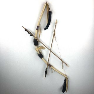 Handmade Native American Navajo Leather Beaded Bow And Arrow Set Art (42” Long)