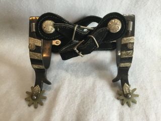 Pair Vintage Western Spurs With Bright Cut Silver Decoration Signed Rgk ?