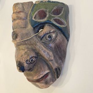 Antique Mexican Folk Art Carved Wood Mask