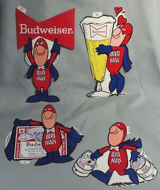 Set Of 4 Vintage Budweiser Bud Man Peel & Stick Stickers