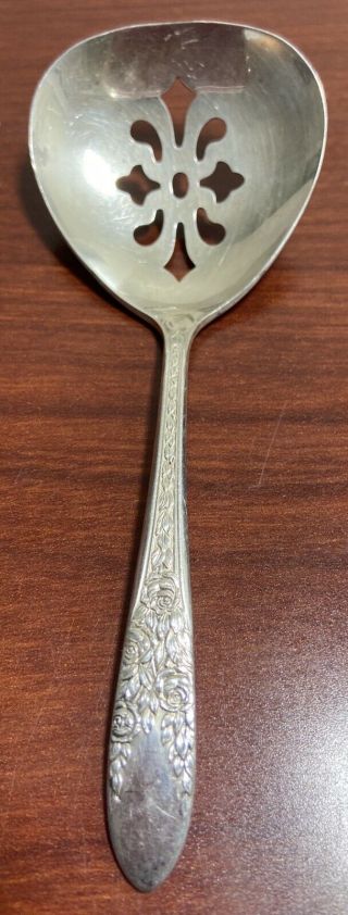 Vintage National Silver Co Silverplate A1 Pierced Bon Bon Spoon Rose And Leaf