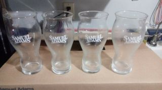 Sam Samuel Adams Set Of 4 White Logo 16 Ounce Pint Glasses