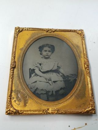 1/6 Plate Ambrotype Photo Young Girl In Dress Seated