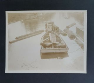 1900 Era Photo Jf Ford Logging ? 2 Boats W/cattle,  Men,  Logs On Grays River Wa
