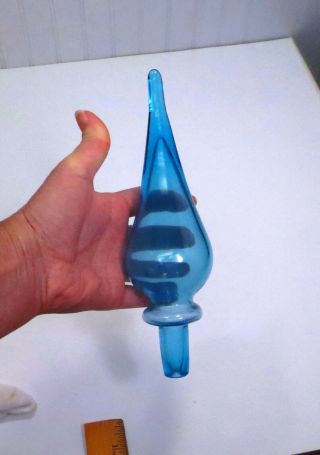 HUGE Vintage MCM Italian Empoli Blue Teardrop Decanter Genie Bottle Stopper ONLY 2