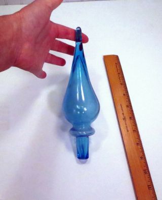 HUGE Vintage MCM Italian Empoli Blue Teardrop Decanter Genie Bottle Stopper ONLY 3