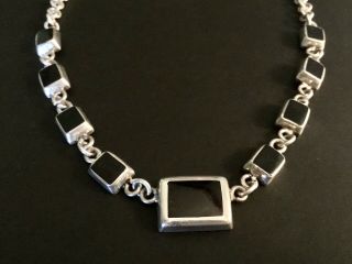 Vintage Mexico Sterling Silver And Black Onyx Link Chunky Necklace