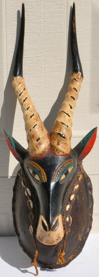 Handcarved West African Ivory Coast Antelope Gazelle Tribal Decorative Art Mask