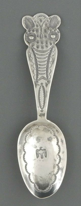 Native American Navajo Stamped Silver Spoon Stylized Owl Thunderbird Not Marked
