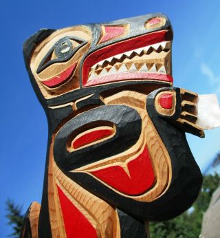 Pacific Northwest First Nations Native Cedar Art Carved Otter With Salmon Signed