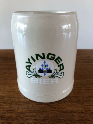 Vtg Ayinger Bier Beer Stein Mug 0.  4 Liter German Stoneware Handle Advertisement