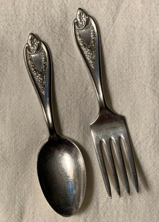 Vintage 1847 Rogers Bros Xs Triple Silver Plate Old Colony Baby Fork & Spoon