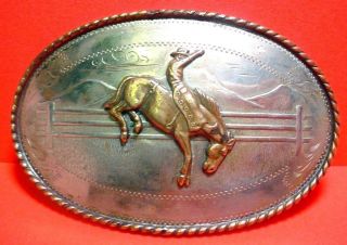 Awesome Old Irvine Jachens Cowboy On Bucking Horse Belt Buckle 2 Open Banners