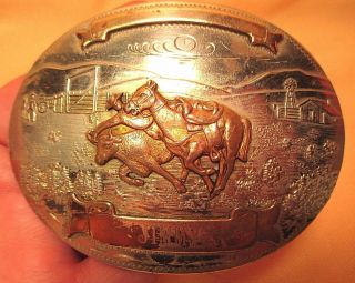 Vintage Irvine Jachens Bull Dogging Trophy Rodeo Jimmy Belt Buckle