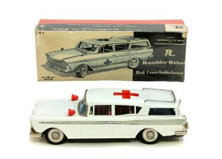 Vintage Bandai No.  799 Rambler Rebel Station Wagon Red Cross Ambulance Tin Car