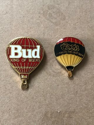 2 Coors And Bud Beer Hot Air Balloon Lapel Pins