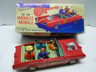 1967 Tin Battery Op.  /friction Japan Asc Singing Monkee - Mobile Car & Box.  A, .