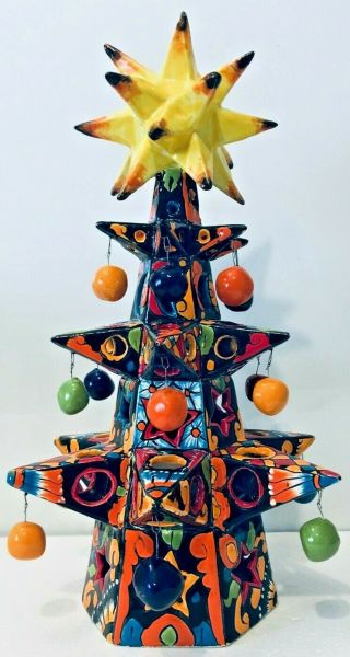 Mexican Talavera Christmas Tree Star Gerardo Garcia 16.  5 " Pottery Ornament