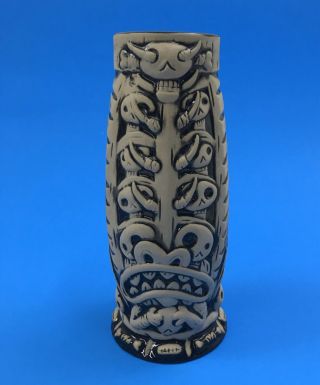 Tiki Farm Cannibal King Bones Mug Vase Black Glaze Ken Ruzic Signed