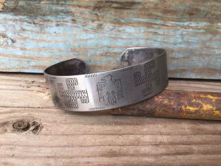 Vintage Native American Hand Stamped Whirling Log And Thunderbird Cuff Bracelet
