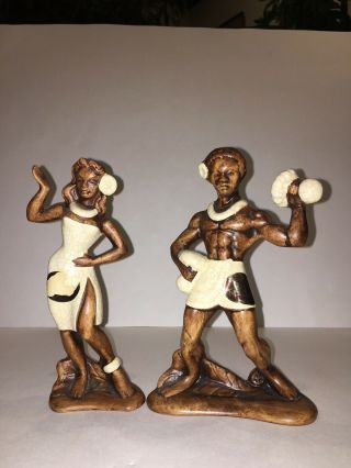 Vintage Tiki Hawaii Treasure Craft Ceramic Hawaiian Hula Dancer Figures