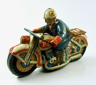 Colorful 8” (20 Cm) Japanese Tin Police Motorcycle By Yonezawa Nr