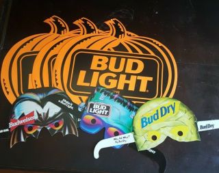 Vintage Budweiser 1993 Paper Halloween 3 Pumpkins And 3 Masks Bud Light Dry